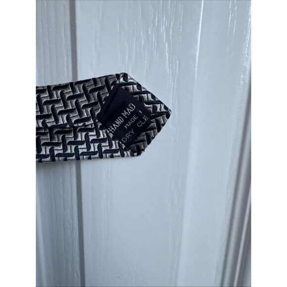 Belvest 100% Silk Dark Navy Silver Pattern Woven Tie Hand Made In Italy 57” - Picture 5 of 6